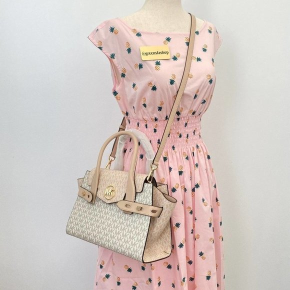 Michael Kors Purse Carmen Medium Flap Satchel shoulder bag buff multi - Picture 11 of 11